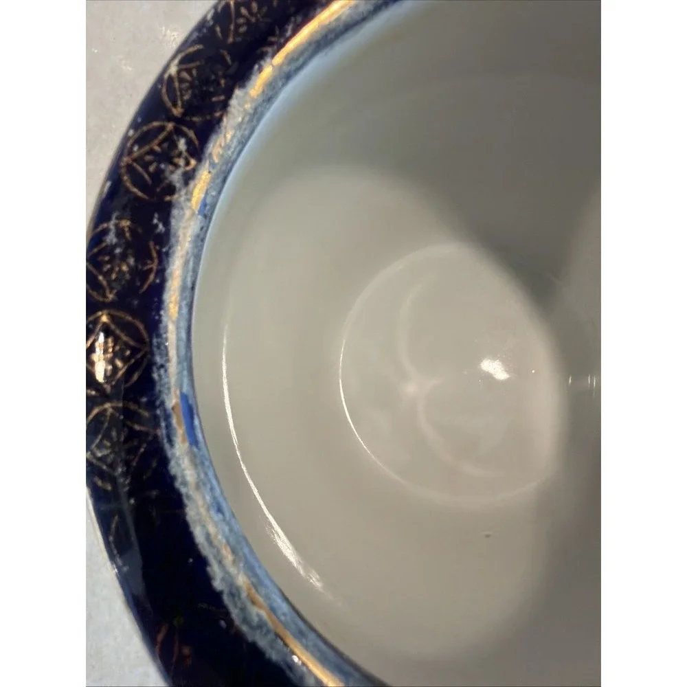Set Of 2 Lemax Ceramic Flower Pot Vase blue pink Floral GardenGold Gilt 4